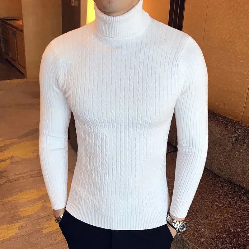 Aidase Winter High Neck Thick Warm Sweater Men Turtleneck Brand Mens Sweaters Slim Fit Pullover Men Knitwear Male Double collar