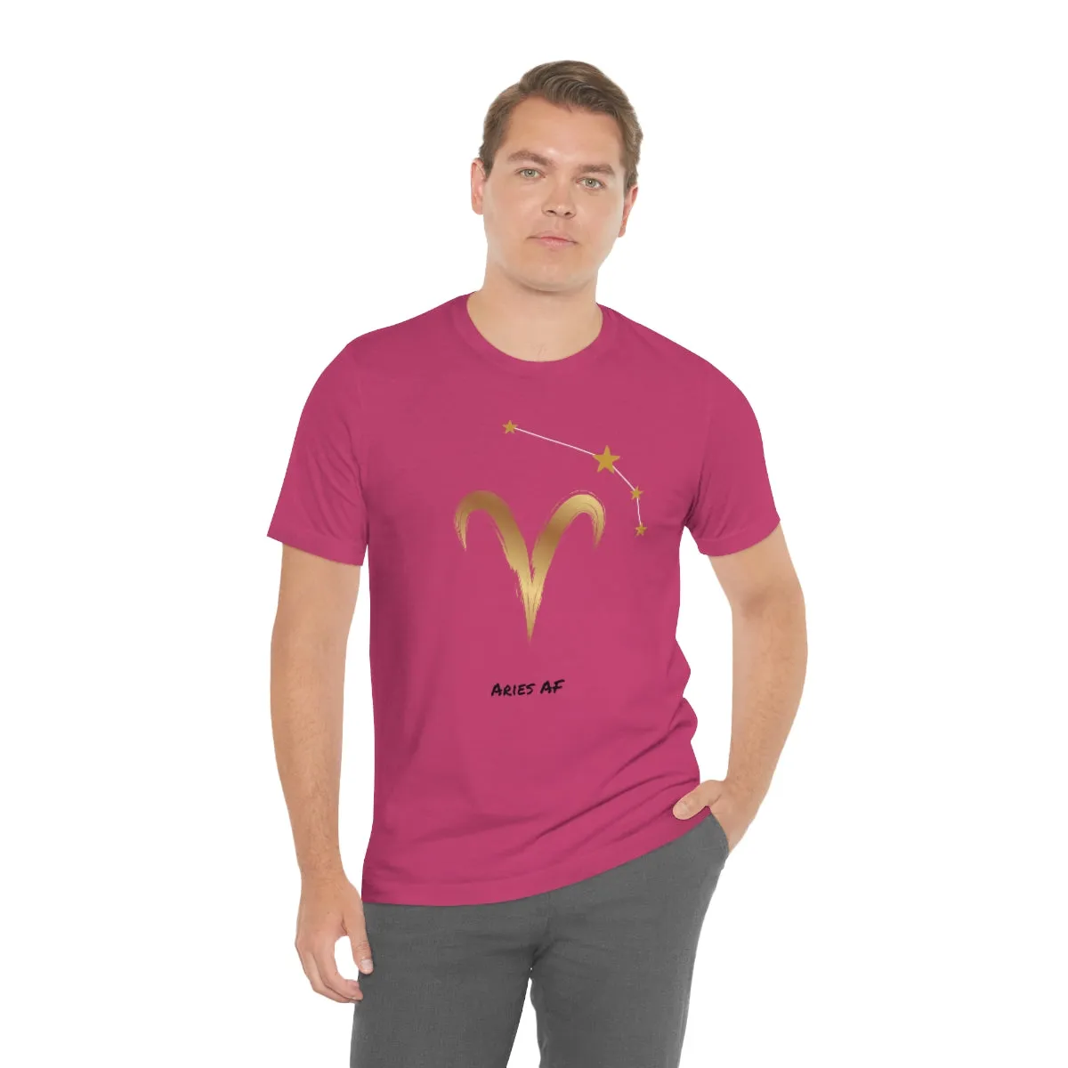 Aries Symbol Gold and Stars AF T-Shirt | Fun Aries T-Shirt | Zodiac T-Shirt | Zodiac Sign Shirt | Astrology | Star Sign | Unisex Jersey Short Sleeve Tee