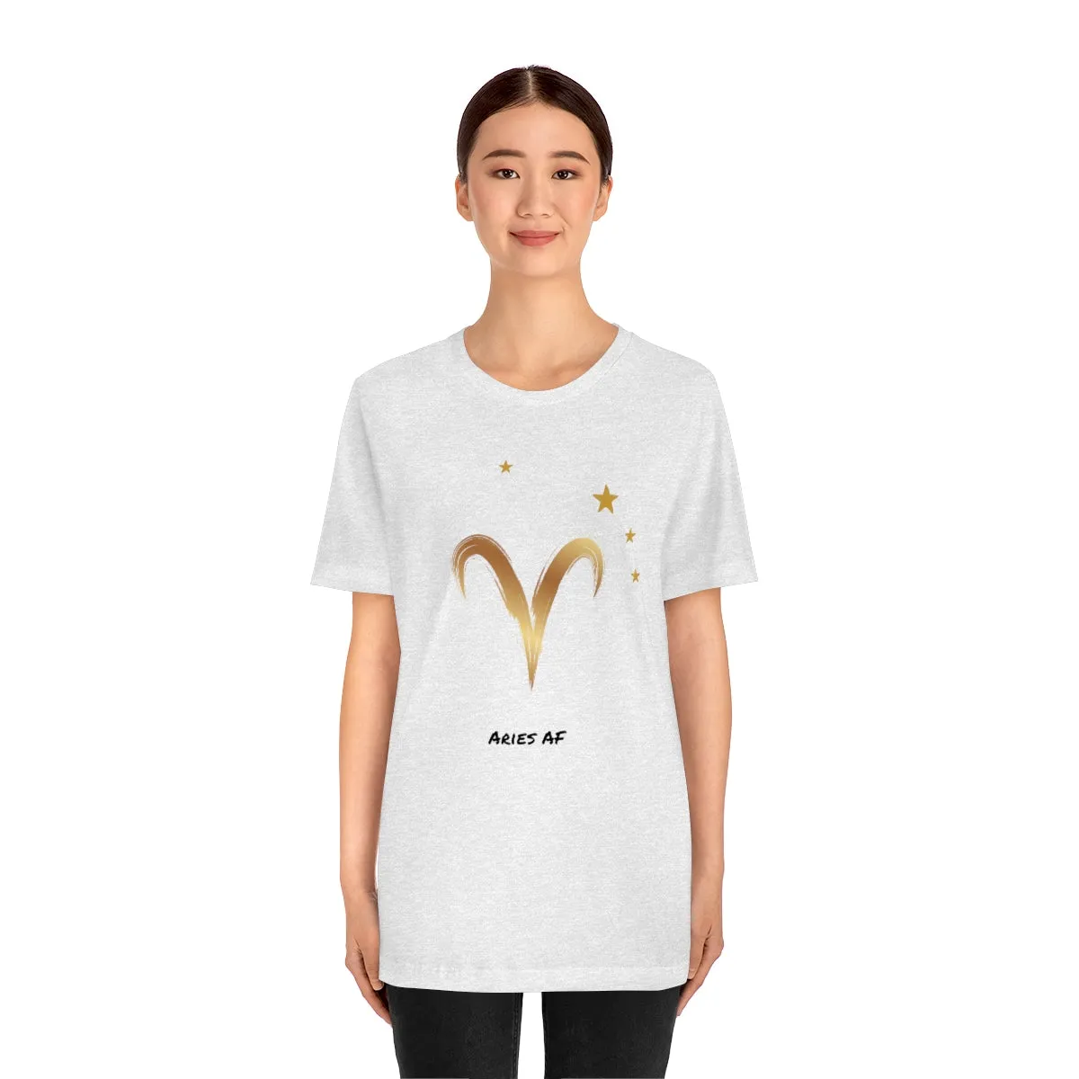 Aries Symbol Gold and Stars AF T-Shirt | Fun Aries T-Shirt | Zodiac T-Shirt | Zodiac Sign Shirt | Astrology | Star Sign | Unisex Jersey Short Sleeve Tee