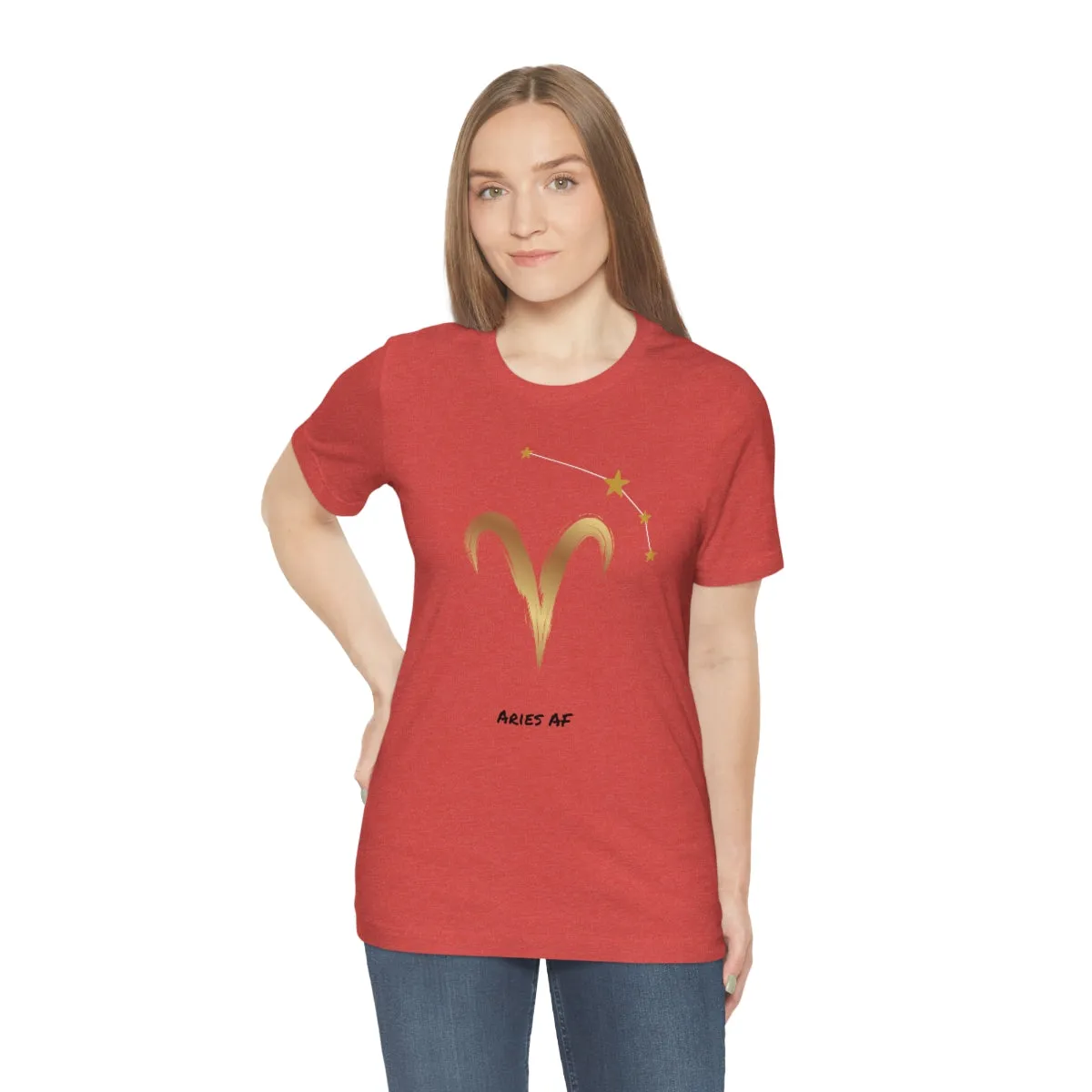 Aries Symbol Gold and Stars AF T-Shirt | Fun Aries T-Shirt | Zodiac T-Shirt | Zodiac Sign Shirt | Astrology | Star Sign | Unisex Jersey Short Sleeve Tee