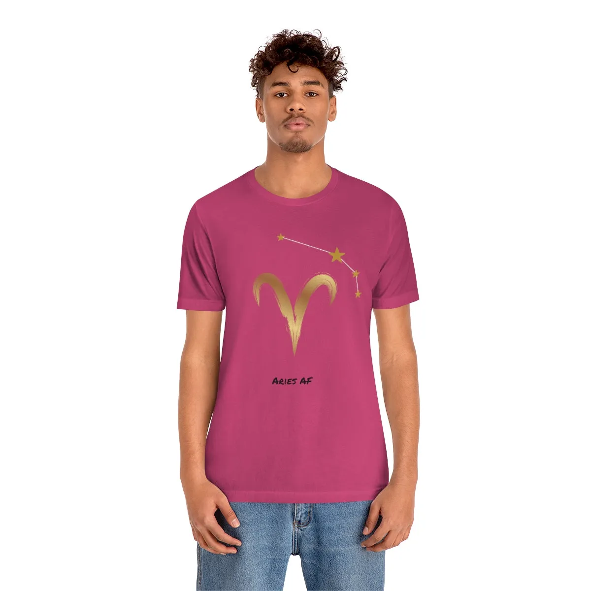 Aries Symbol Gold and Stars AF T-Shirt | Fun Aries T-Shirt | Zodiac T-Shirt | Zodiac Sign Shirt | Astrology | Star Sign | Unisex Jersey Short Sleeve Tee