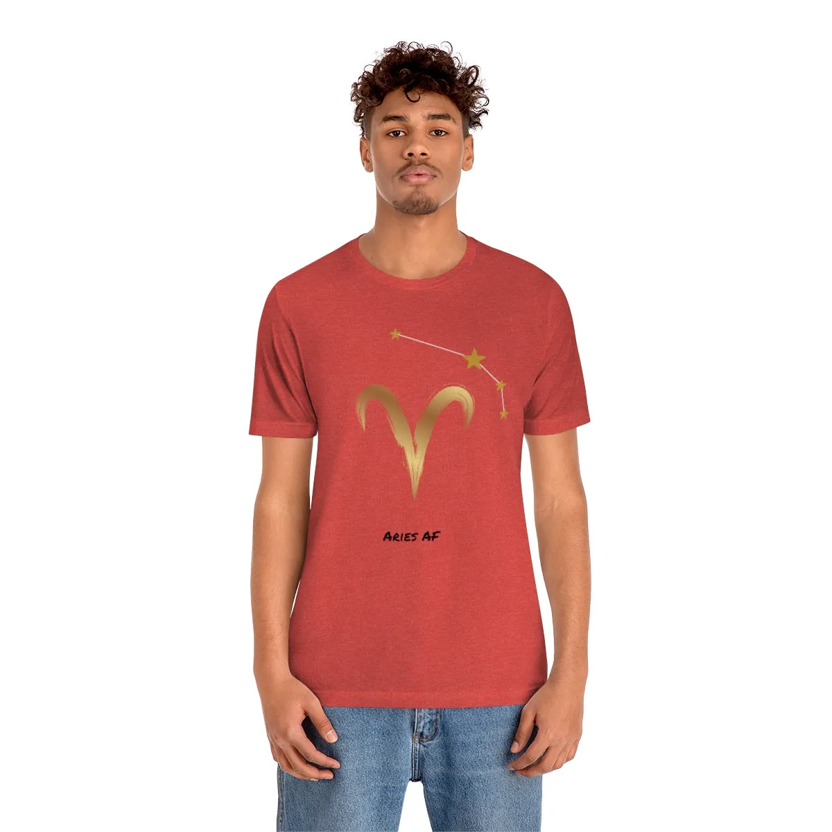Aries Symbol Gold and Stars AF T-Shirt | Fun Aries T-Shirt | Zodiac T-Shirt | Zodiac Sign Shirt | Astrology | Star Sign | Unisex Jersey Short Sleeve Tee