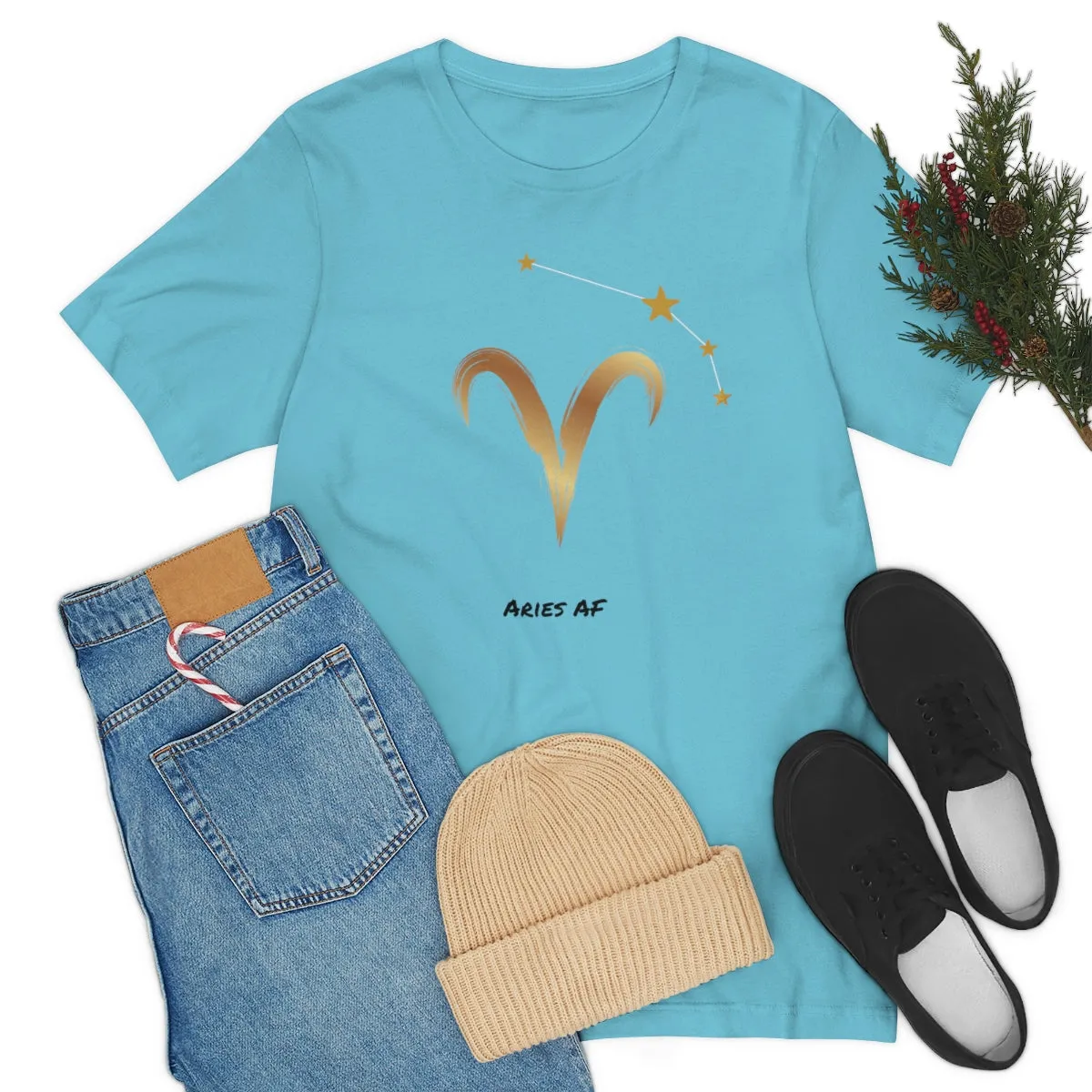 Aries Symbol Gold and Stars AF T-Shirt | Fun Aries T-Shirt | Zodiac T-Shirt | Zodiac Sign Shirt | Astrology | Star Sign | Unisex Jersey Short Sleeve Tee