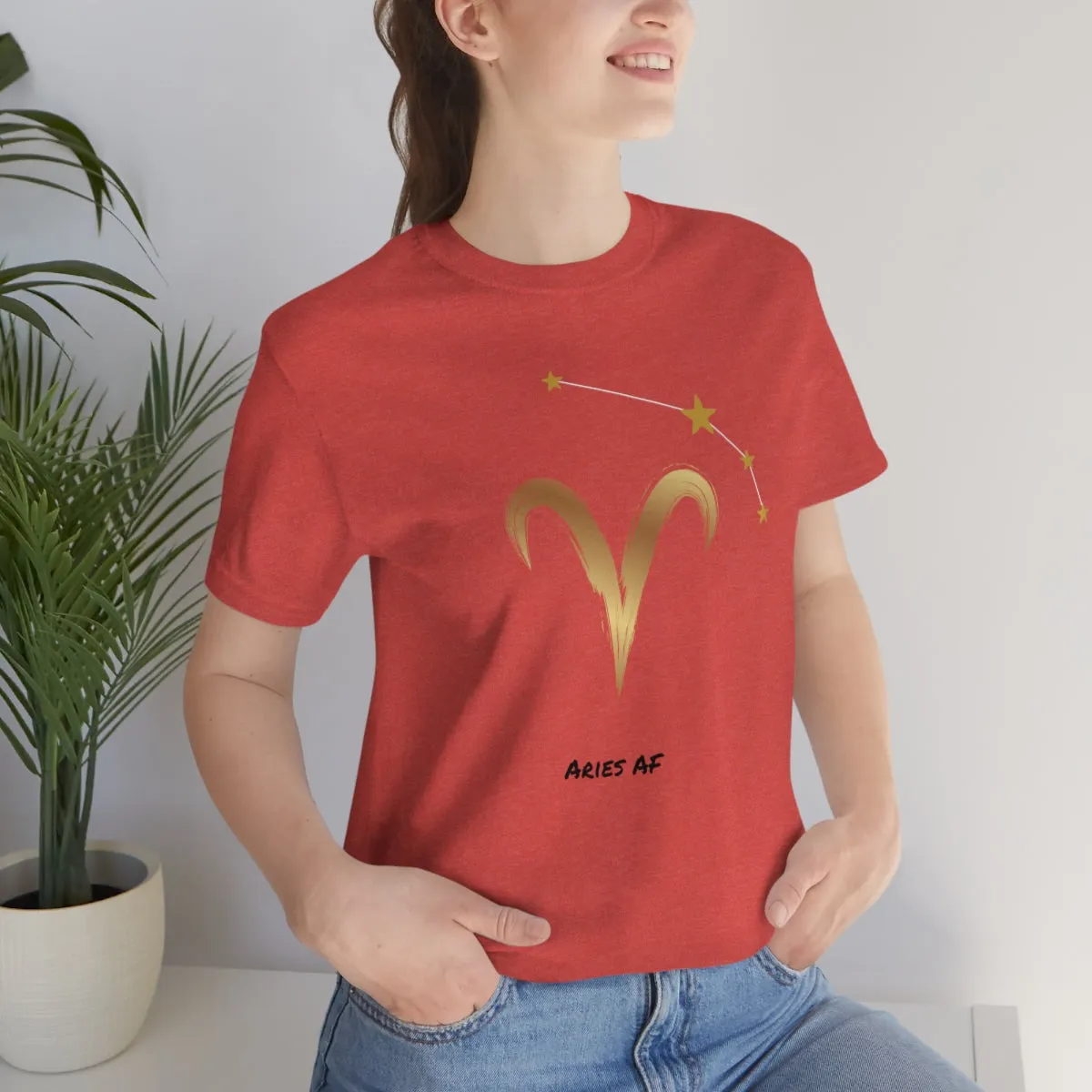 Aries Symbol Gold and Stars AF T-Shirt | Fun Aries T-Shirt | Zodiac T-Shirt | Zodiac Sign Shirt | Astrology | Star Sign | Unisex Jersey Short Sleeve Tee