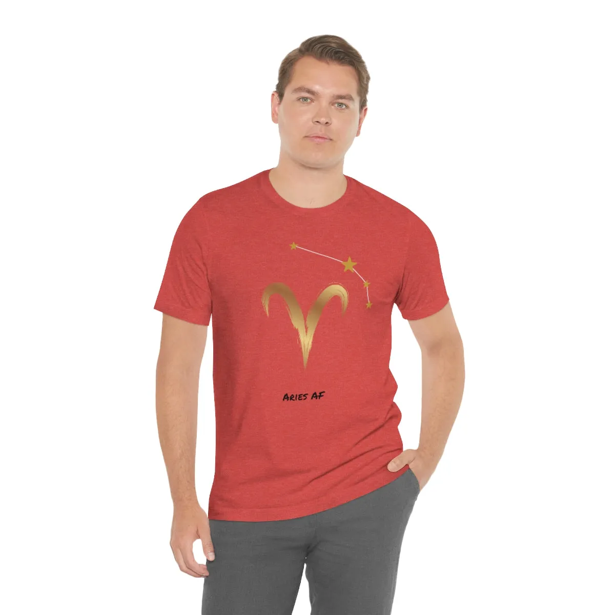 Aries Symbol Gold and Stars AF T-Shirt | Fun Aries T-Shirt | Zodiac T-Shirt | Zodiac Sign Shirt | Astrology | Star Sign | Unisex Jersey Short Sleeve Tee