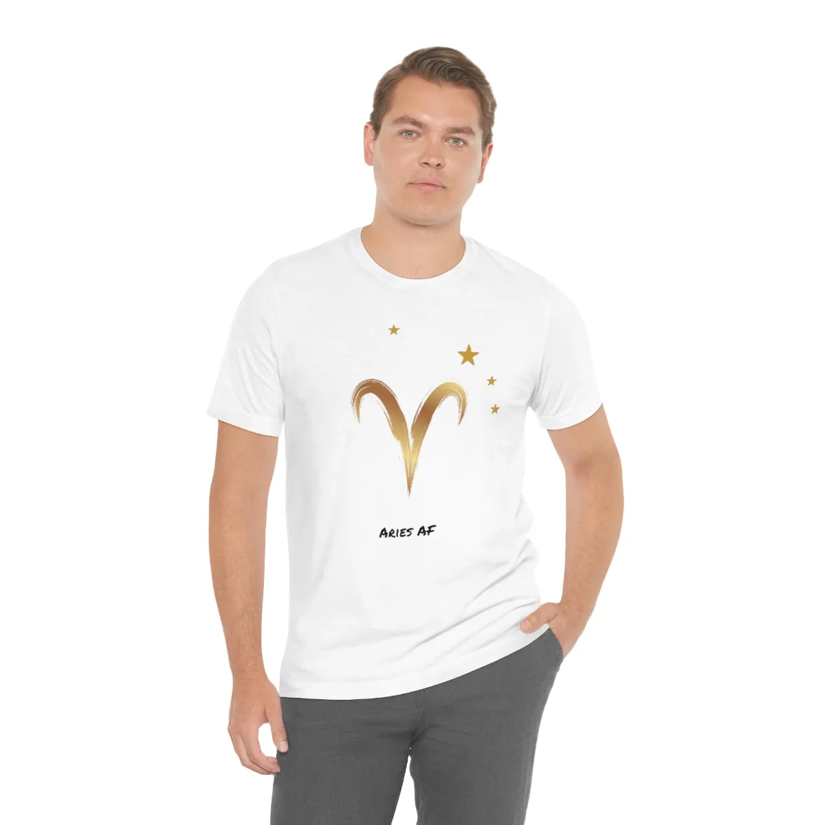 Aries Symbol Gold and Stars AF T-Shirt | Fun Aries T-Shirt | Zodiac T-Shirt | Zodiac Sign Shirt | Astrology | Star Sign | Unisex Jersey Short Sleeve Tee
