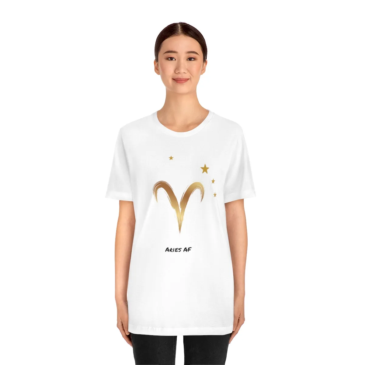 Aries Symbol Gold and Stars AF T-Shirt | Fun Aries T-Shirt | Zodiac T-Shirt | Zodiac Sign Shirt | Astrology | Star Sign | Unisex Jersey Short Sleeve Tee