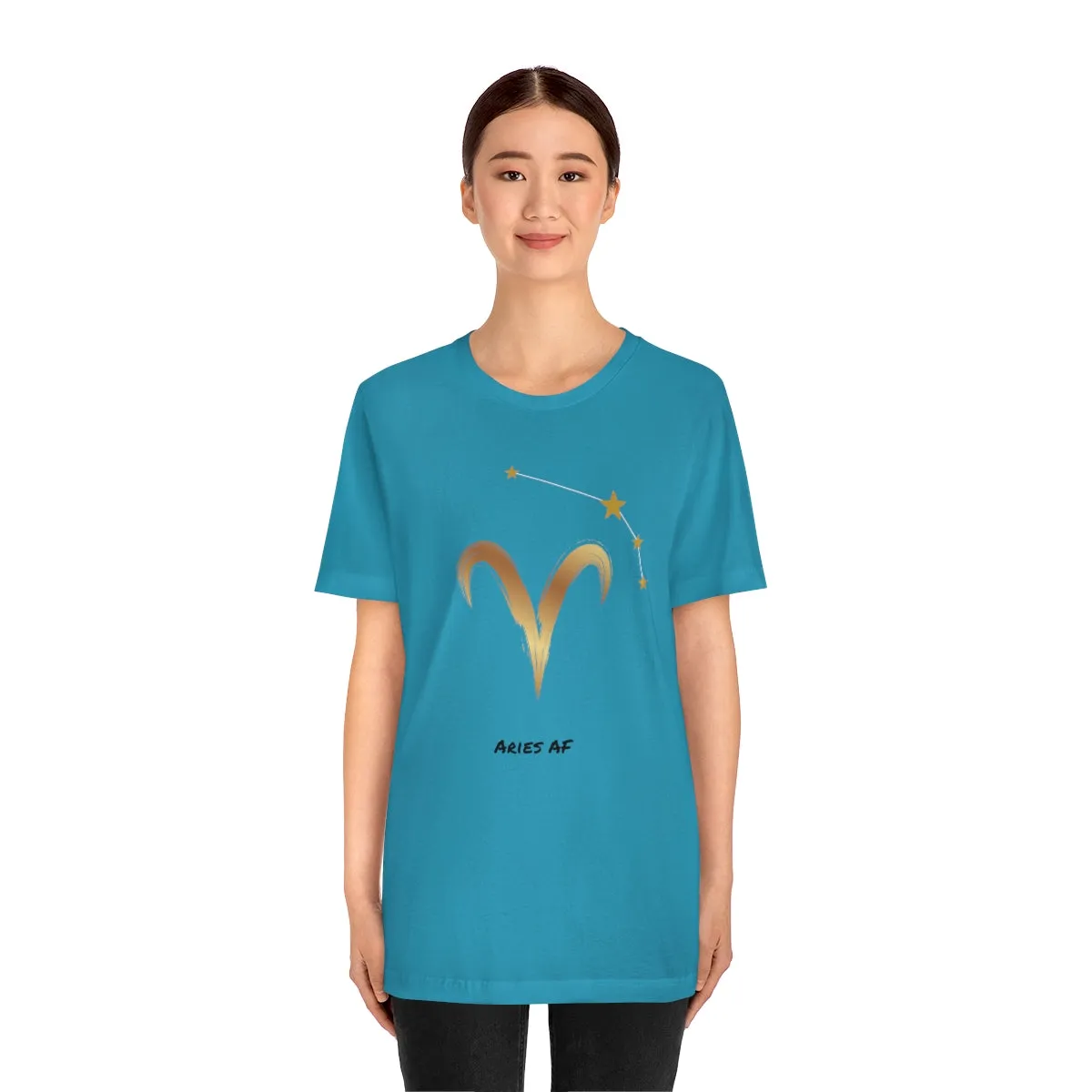 Aries Symbol Gold and Stars AF T-Shirt | Fun Aries T-Shirt | Zodiac T-Shirt | Zodiac Sign Shirt | Astrology | Star Sign | Unisex Jersey Short Sleeve Tee