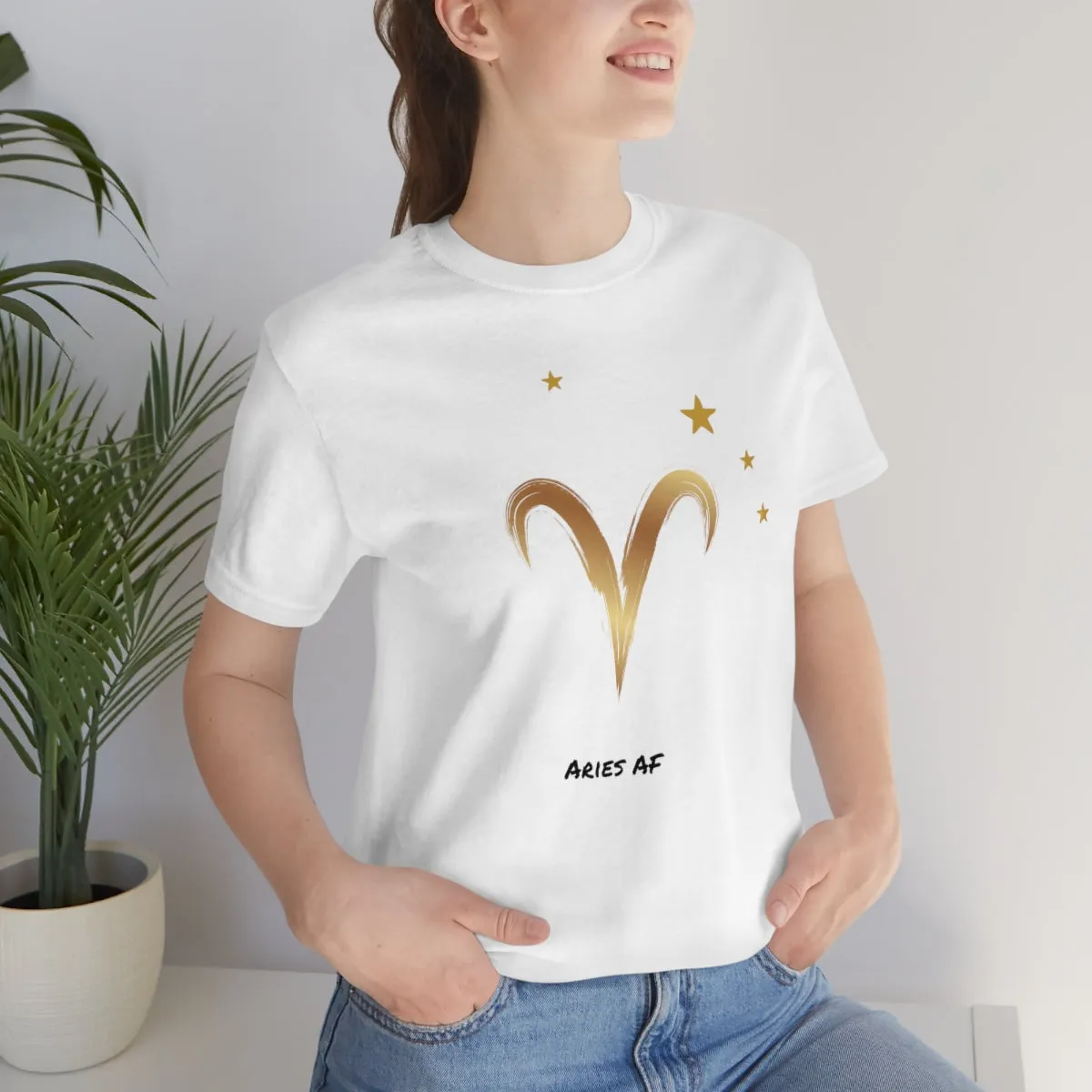 Aries Symbol Gold and Stars AF T-Shirt | Fun Aries T-Shirt | Zodiac T-Shirt | Zodiac Sign Shirt | Astrology | Star Sign | Unisex Jersey Short Sleeve Tee