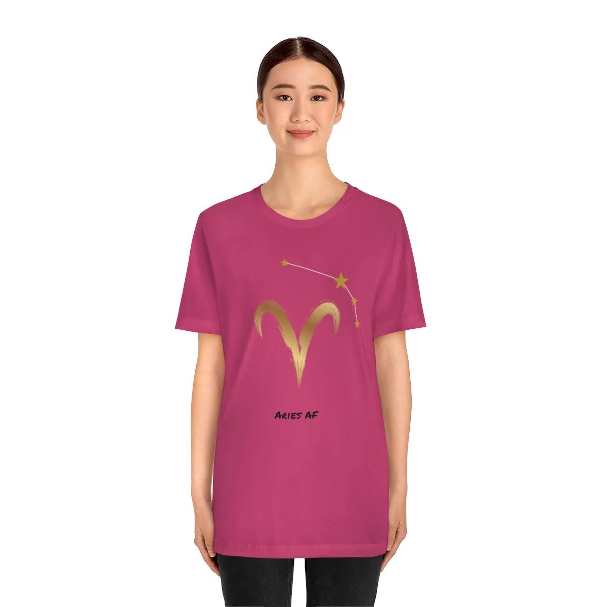 Aries Symbol Gold and Stars AF T-Shirt | Fun Aries T-Shirt | Zodiac T-Shirt | Zodiac Sign Shirt | Astrology | Star Sign | Unisex Jersey Short Sleeve Tee
