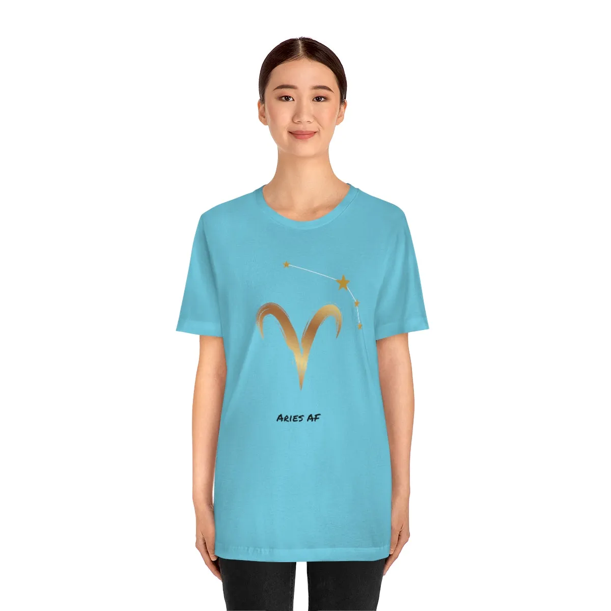 Aries Symbol Gold and Stars AF T-Shirt | Fun Aries T-Shirt | Zodiac T-Shirt | Zodiac Sign Shirt | Astrology | Star Sign | Unisex Jersey Short Sleeve Tee