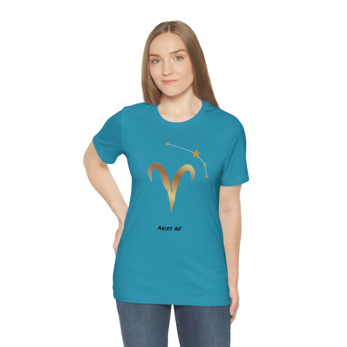 Aries Symbol Gold and Stars AF T-Shirt | Fun Aries T-Shirt | Zodiac T-Shirt | Zodiac Sign Shirt | Astrology | Star Sign | Unisex Jersey Short Sleeve Tee
