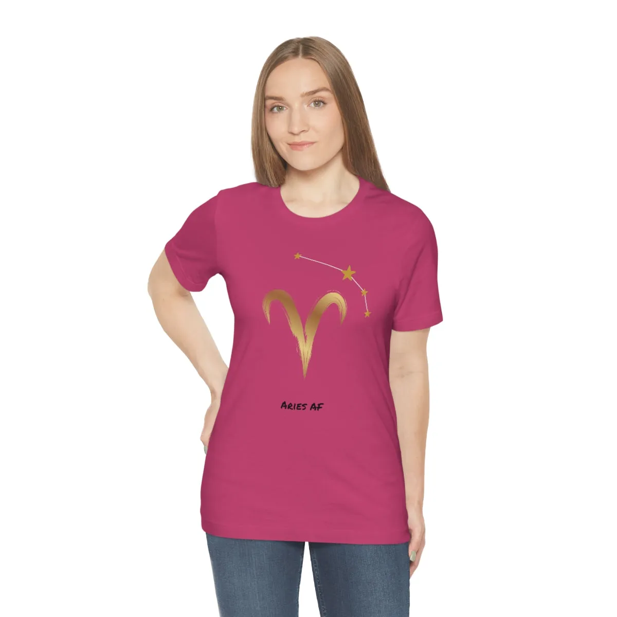 Aries Symbol Gold and Stars AF T-Shirt | Fun Aries T-Shirt | Zodiac T-Shirt | Zodiac Sign Shirt | Astrology | Star Sign | Unisex Jersey Short Sleeve Tee