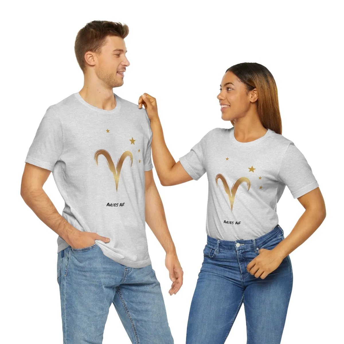Aries Symbol Gold and Stars AF T-Shirt | Fun Aries T-Shirt | Zodiac T-Shirt | Zodiac Sign Shirt | Astrology | Star Sign | Unisex Jersey Short Sleeve Tee