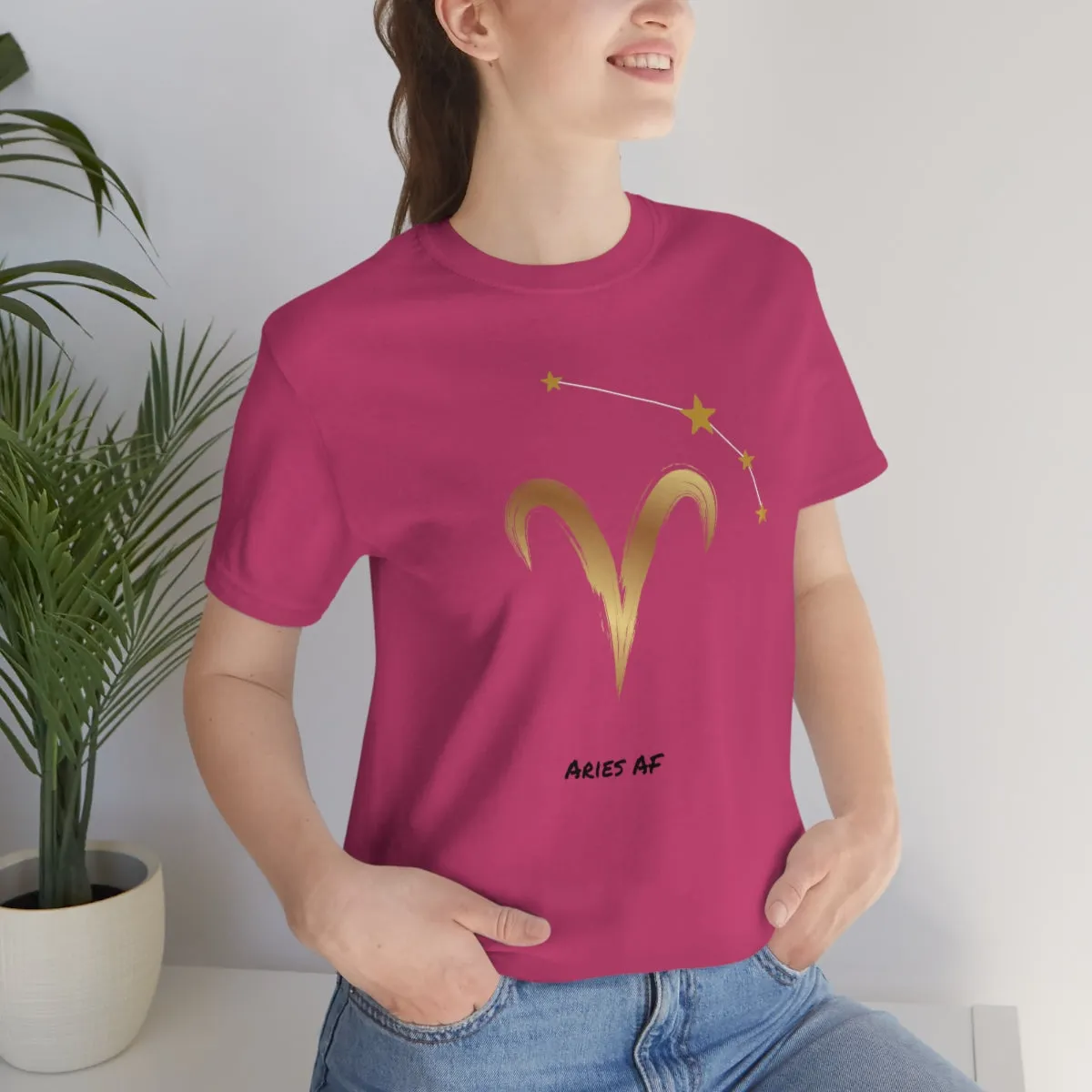 Aries Symbol Gold and Stars AF T-Shirt | Fun Aries T-Shirt | Zodiac T-Shirt | Zodiac Sign Shirt | Astrology | Star Sign | Unisex Jersey Short Sleeve Tee