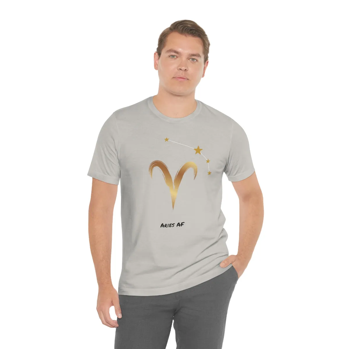 Aries Symbol Gold and Stars AF T-Shirt | Fun Aries T-Shirt | Zodiac T-Shirt | Zodiac Sign Shirt | Astrology | Star Sign | Unisex Jersey Short Sleeve Tee