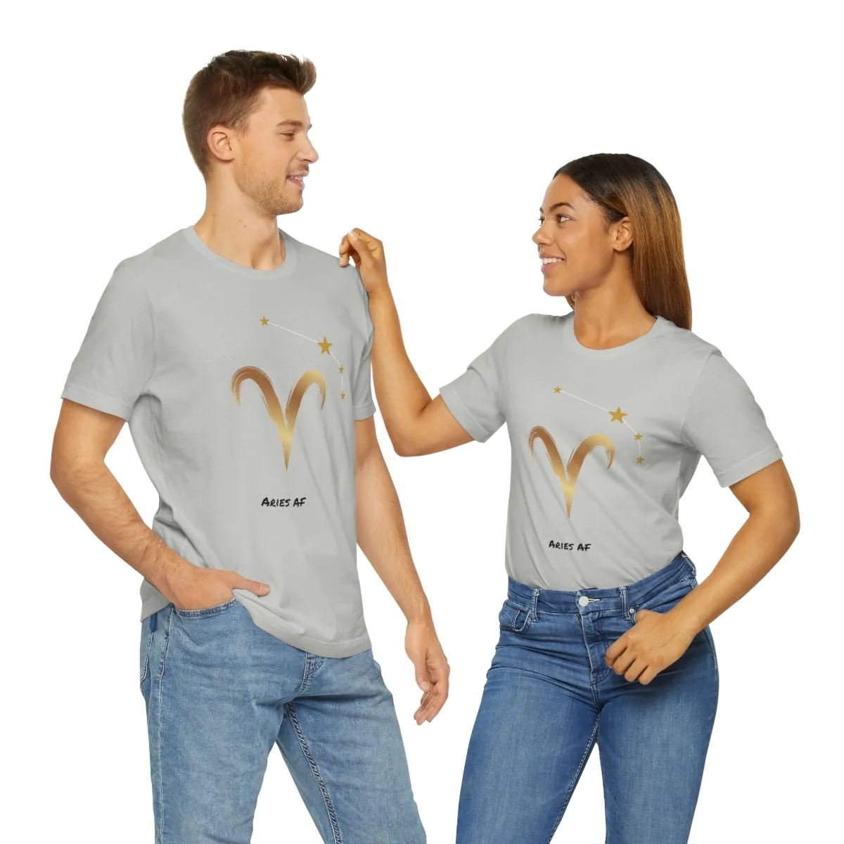 Aries Symbol Gold and Stars AF T-Shirt | Fun Aries T-Shirt | Zodiac T-Shirt | Zodiac Sign Shirt | Astrology | Star Sign | Unisex Jersey Short Sleeve Tee
