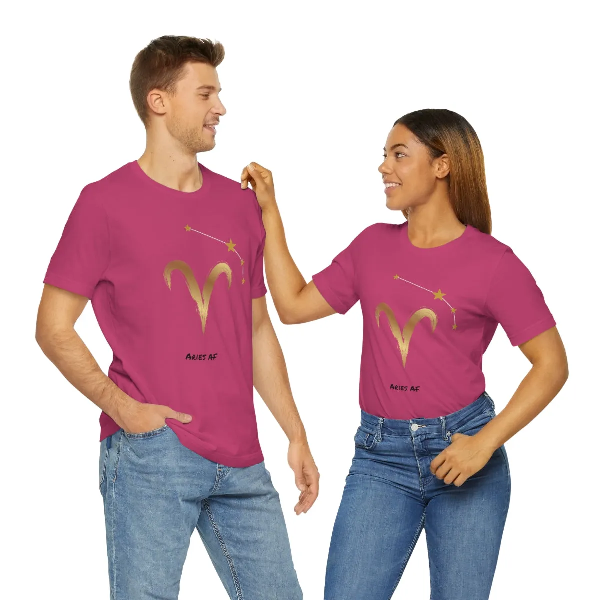 Aries Symbol Gold and Stars AF T-Shirt | Fun Aries T-Shirt | Zodiac T-Shirt | Zodiac Sign Shirt | Astrology | Star Sign | Unisex Jersey Short Sleeve Tee