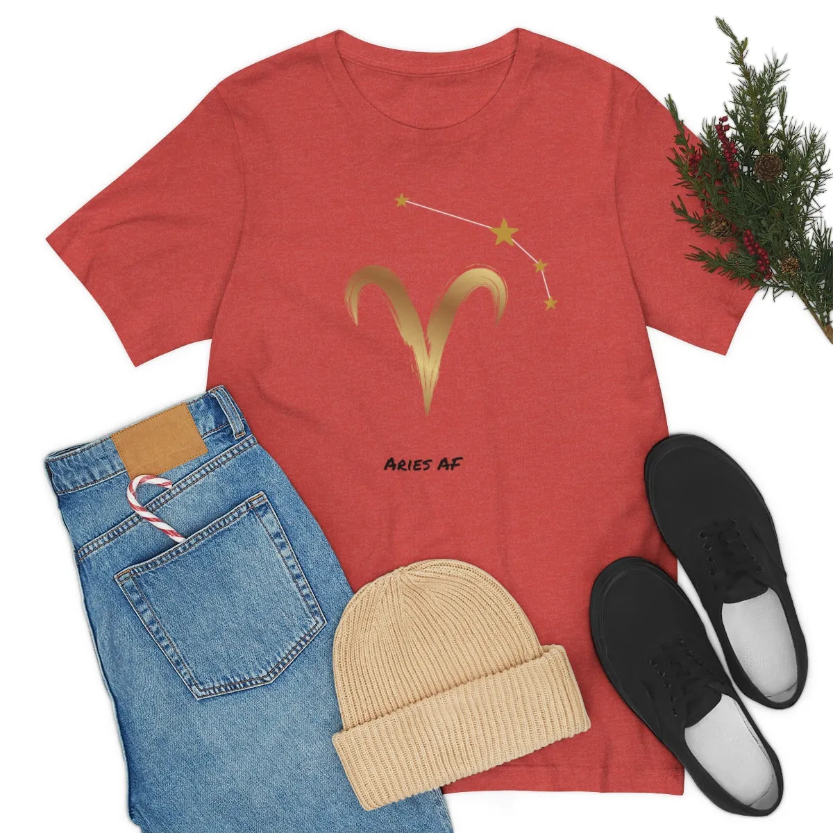Aries Symbol Gold and Stars AF T-Shirt | Fun Aries T-Shirt | Zodiac T-Shirt | Zodiac Sign Shirt | Astrology | Star Sign | Unisex Jersey Short Sleeve Tee