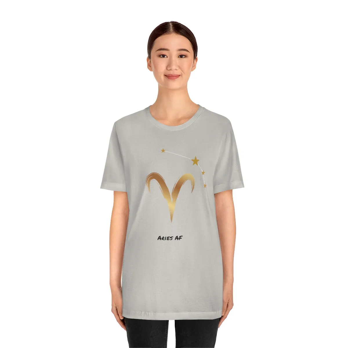 Aries Symbol Gold and Stars AF T-Shirt | Fun Aries T-Shirt | Zodiac T-Shirt | Zodiac Sign Shirt | Astrology | Star Sign | Unisex Jersey Short Sleeve Tee