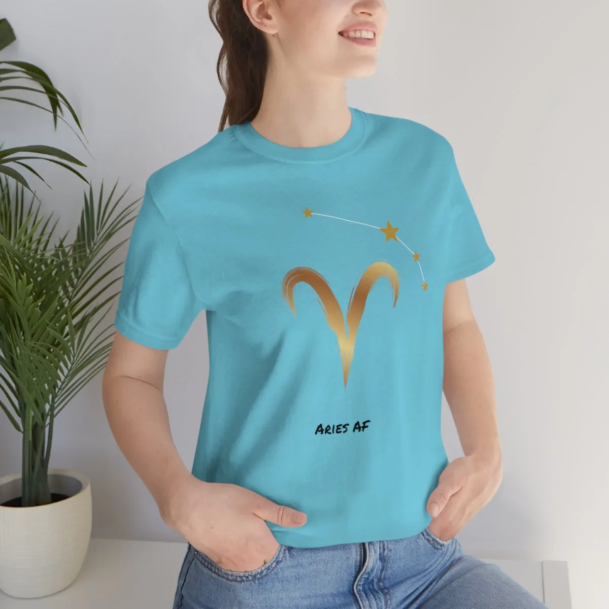 Aries Symbol Gold and Stars AF T-Shirt | Fun Aries T-Shirt | Zodiac T-Shirt | Zodiac Sign Shirt | Astrology | Star Sign | Unisex Jersey Short Sleeve Tee