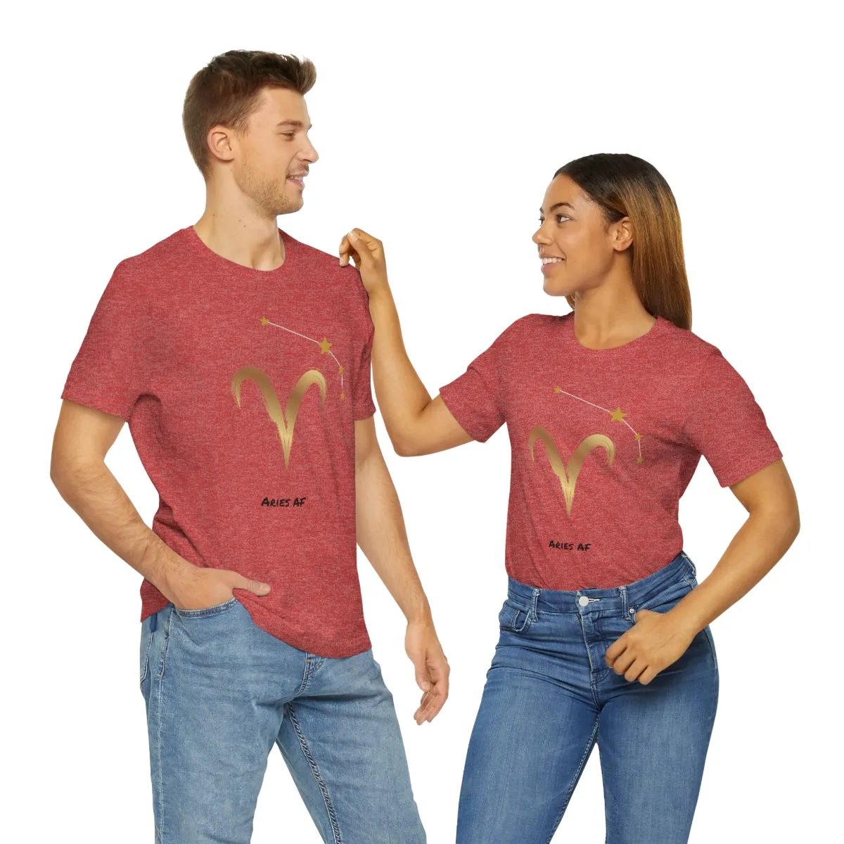 Aries Symbol Gold and Stars AF T-Shirt | Fun Aries T-Shirt | Zodiac T-Shirt | Zodiac Sign Shirt | Astrology | Star Sign | Unisex Jersey Short Sleeve Tee