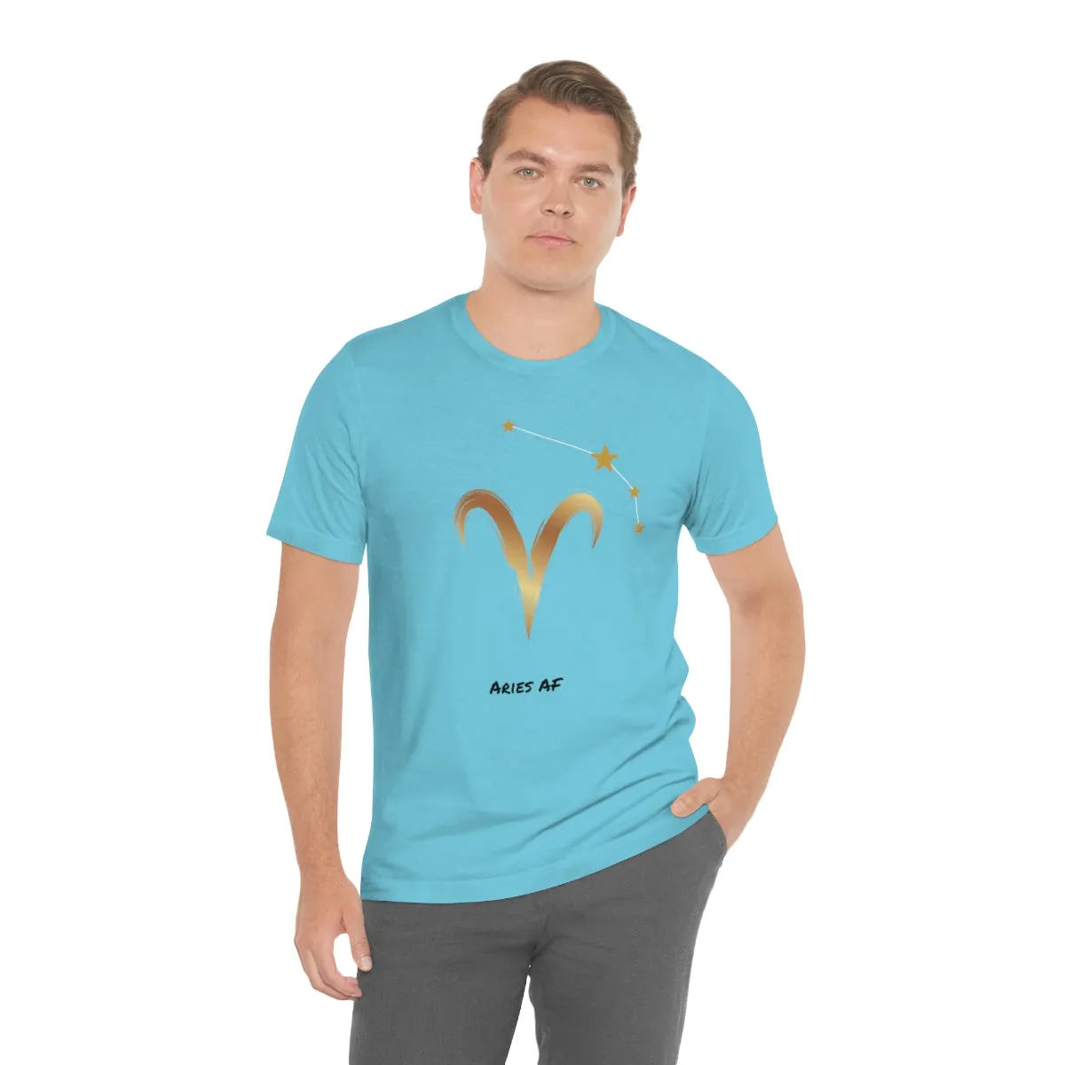 Aries Symbol Gold and Stars AF T-Shirt | Fun Aries T-Shirt | Zodiac T-Shirt | Zodiac Sign Shirt | Astrology | Star Sign | Unisex Jersey Short Sleeve Tee