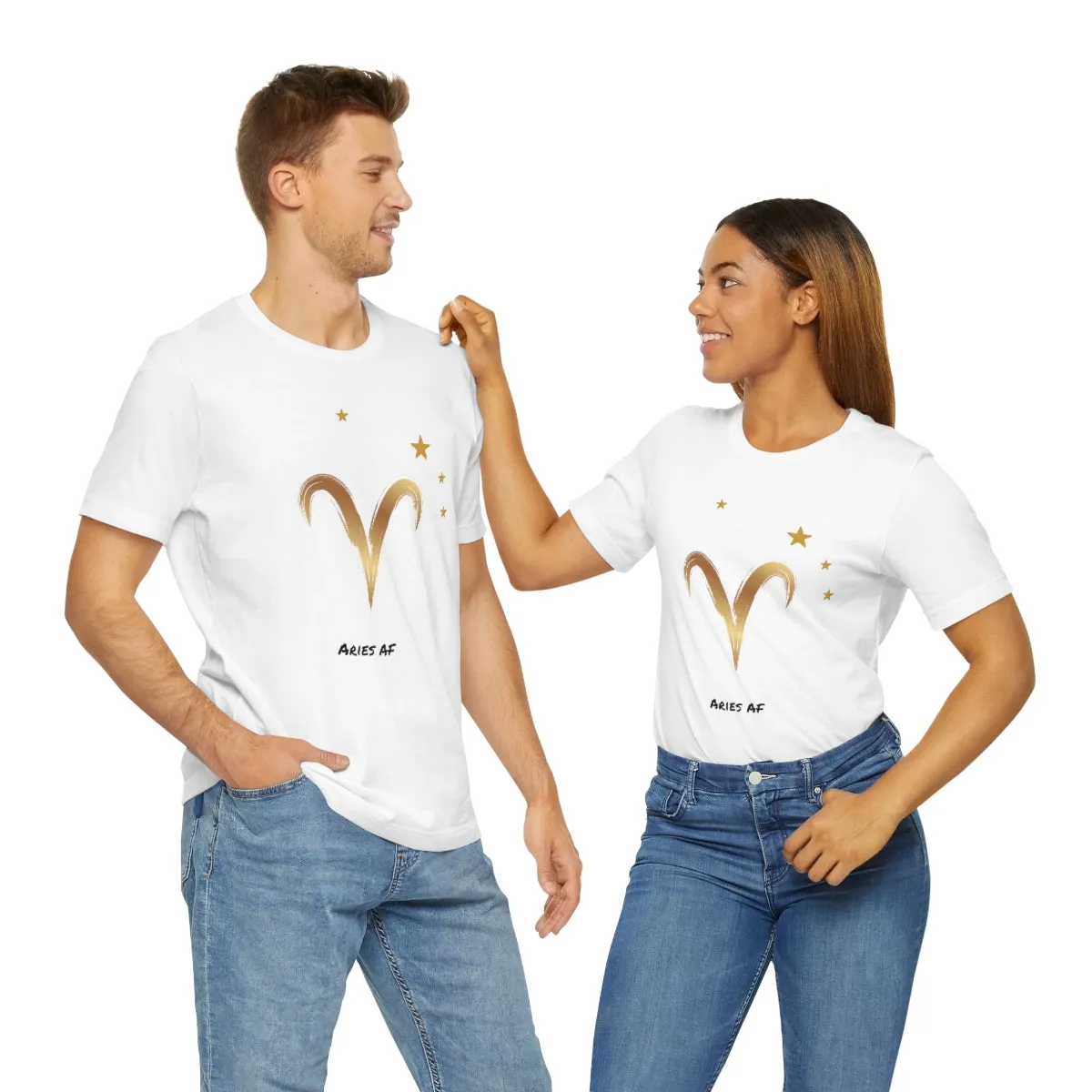 Aries Symbol Gold and Stars AF T-Shirt | Fun Aries T-Shirt | Zodiac T-Shirt | Zodiac Sign Shirt | Astrology | Star Sign | Unisex Jersey Short Sleeve Tee
