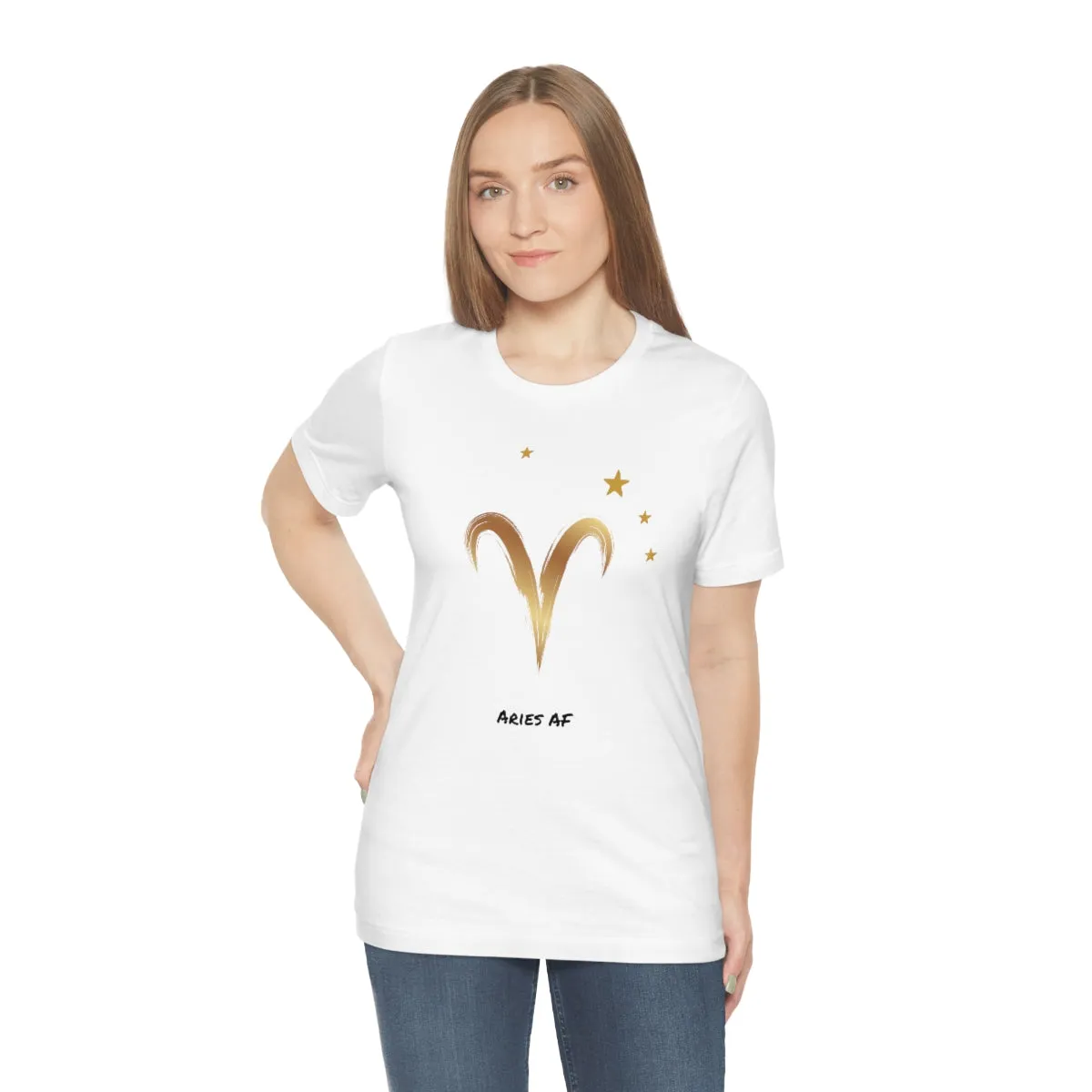 Aries Symbol Gold and Stars AF T-Shirt | Fun Aries T-Shirt | Zodiac T-Shirt | Zodiac Sign Shirt | Astrology | Star Sign | Unisex Jersey Short Sleeve Tee