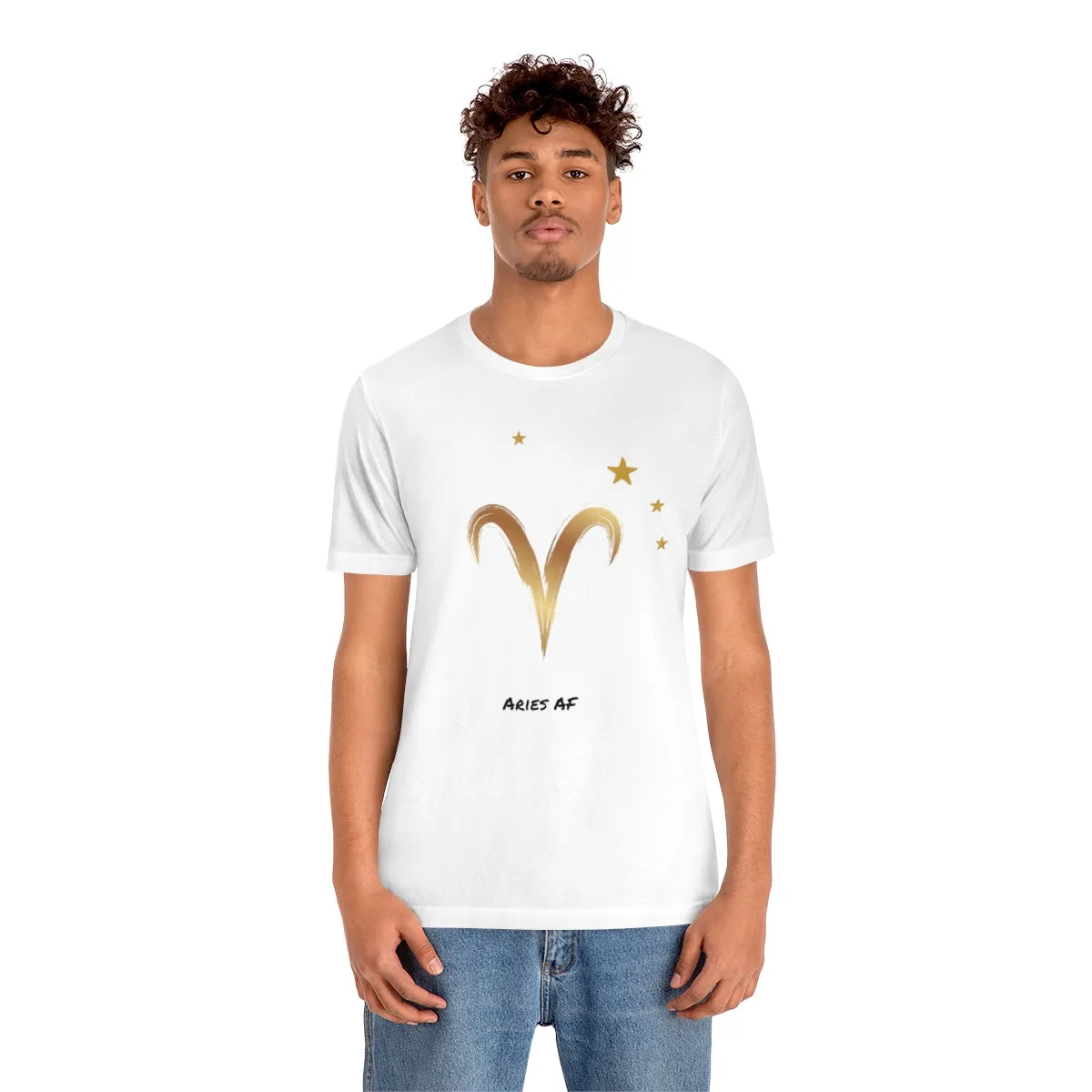 Aries Symbol Gold and Stars AF T-Shirt | Fun Aries T-Shirt | Zodiac T-Shirt | Zodiac Sign Shirt | Astrology | Star Sign | Unisex Jersey Short Sleeve Tee