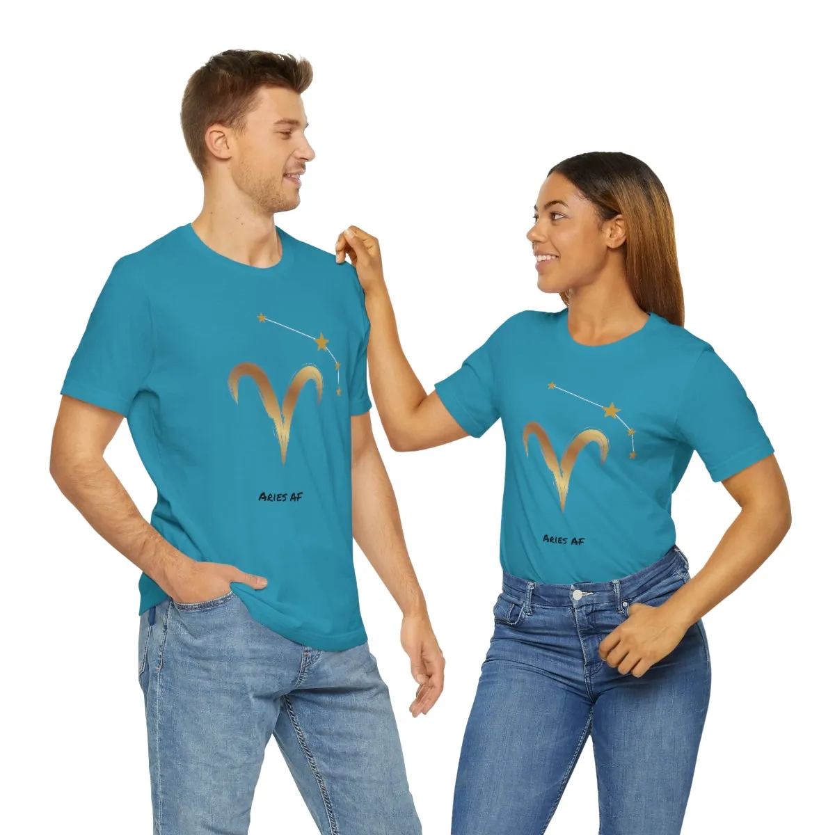Aries Symbol Gold and Stars AF T-Shirt | Fun Aries T-Shirt | Zodiac T-Shirt | Zodiac Sign Shirt | Astrology | Star Sign | Unisex Jersey Short Sleeve Tee