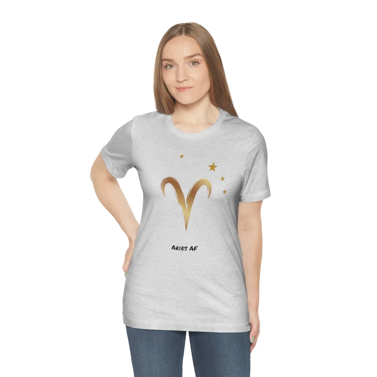 Aries Symbol Gold and Stars AF T-Shirt | Fun Aries T-Shirt | Zodiac T-Shirt | Zodiac Sign Shirt | Astrology | Star Sign | Unisex Jersey Short Sleeve Tee