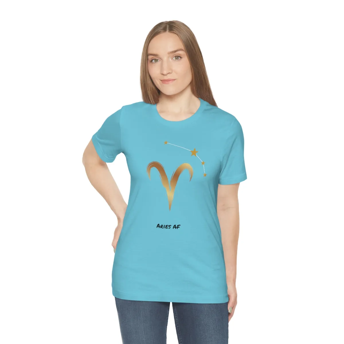 Aries Symbol Gold and Stars AF T-Shirt | Fun Aries T-Shirt | Zodiac T-Shirt | Zodiac Sign Shirt | Astrology | Star Sign | Unisex Jersey Short Sleeve Tee