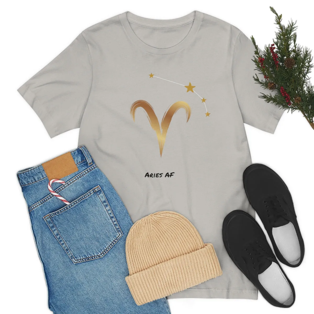 Aries Symbol Gold and Stars AF T-Shirt | Fun Aries T-Shirt | Zodiac T-Shirt | Zodiac Sign Shirt | Astrology | Star Sign | Unisex Jersey Short Sleeve Tee