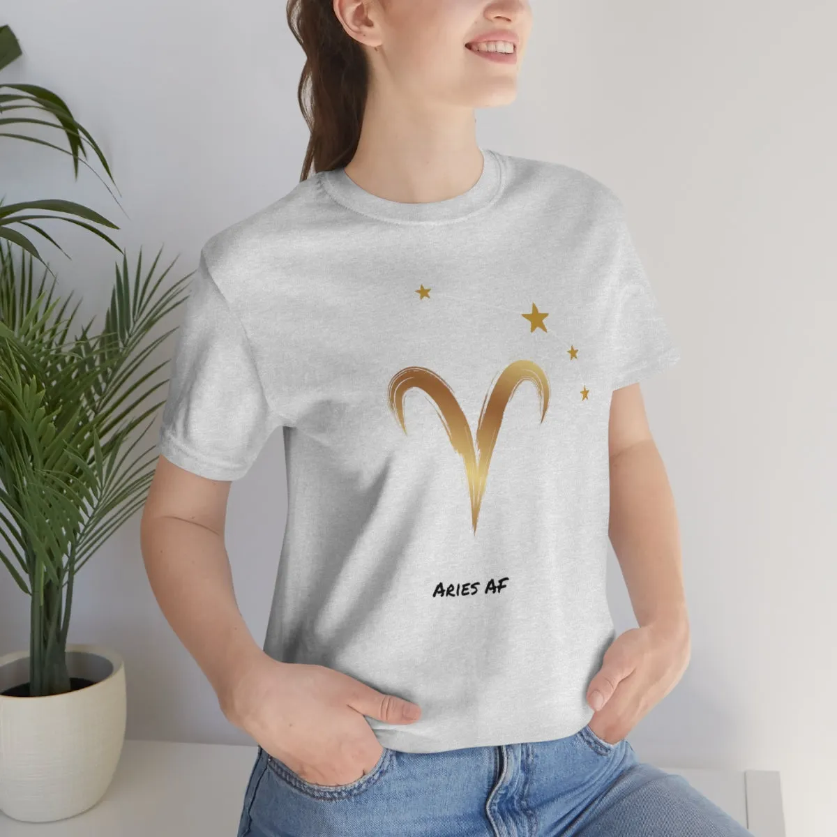 Aries Symbol Gold and Stars AF T-Shirt | Fun Aries T-Shirt | Zodiac T-Shirt | Zodiac Sign Shirt | Astrology | Star Sign | Unisex Jersey Short Sleeve Tee
