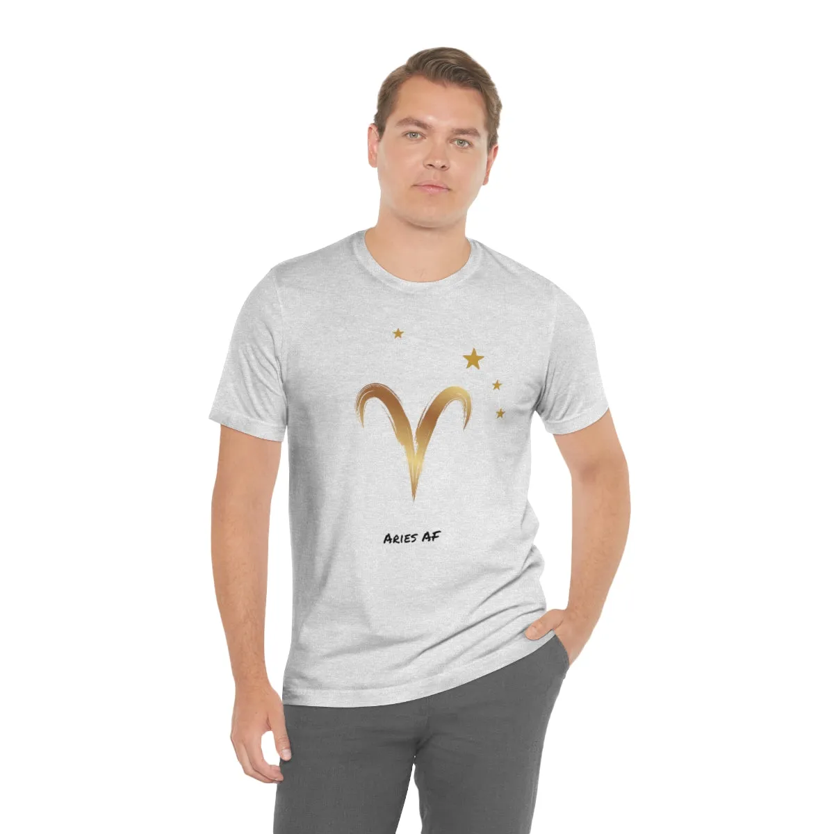 Aries Symbol Gold and Stars AF T-Shirt | Fun Aries T-Shirt | Zodiac T-Shirt | Zodiac Sign Shirt | Astrology | Star Sign | Unisex Jersey Short Sleeve Tee