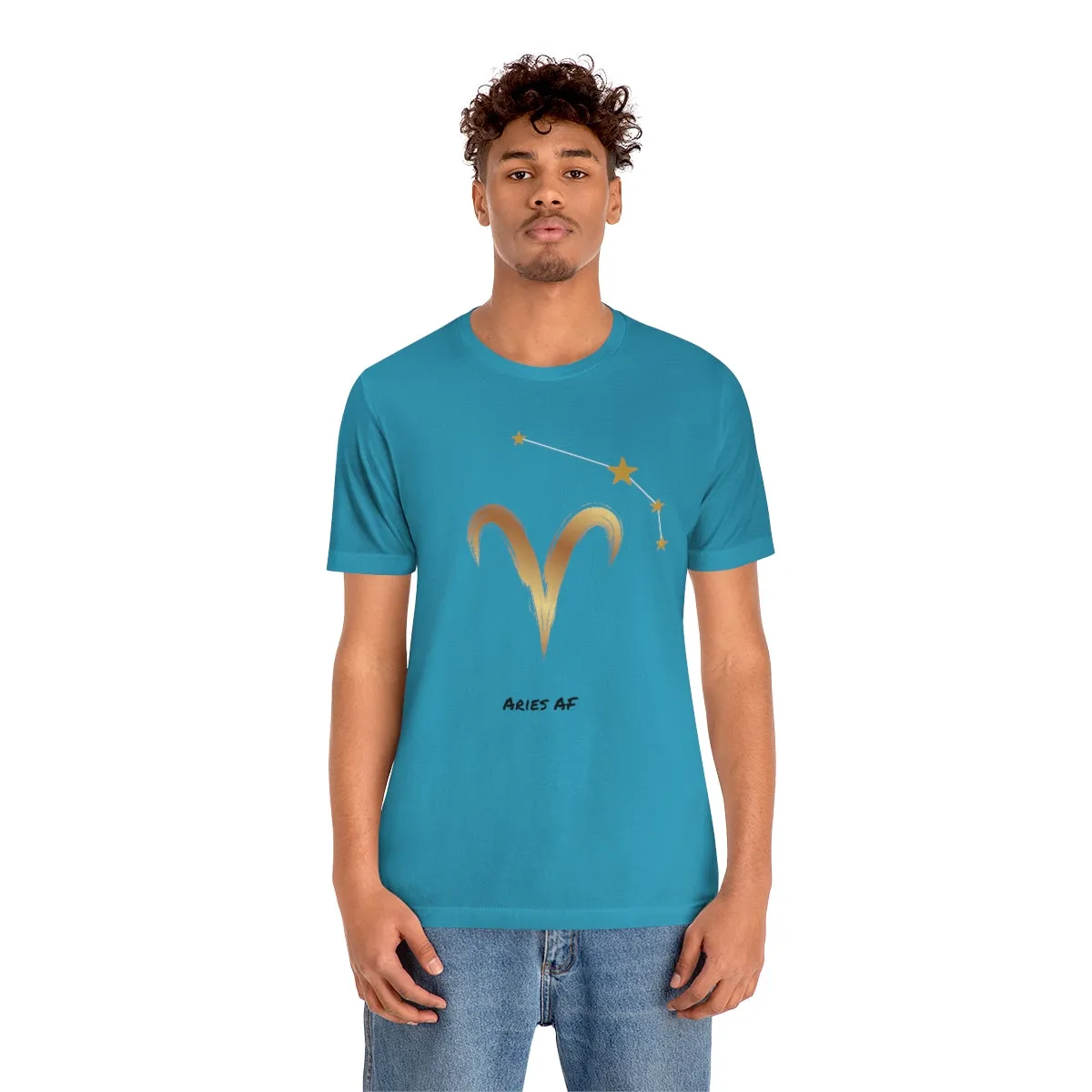 Aries Symbol Gold and Stars AF T-Shirt | Fun Aries T-Shirt | Zodiac T-Shirt | Zodiac Sign Shirt | Astrology | Star Sign | Unisex Jersey Short Sleeve Tee