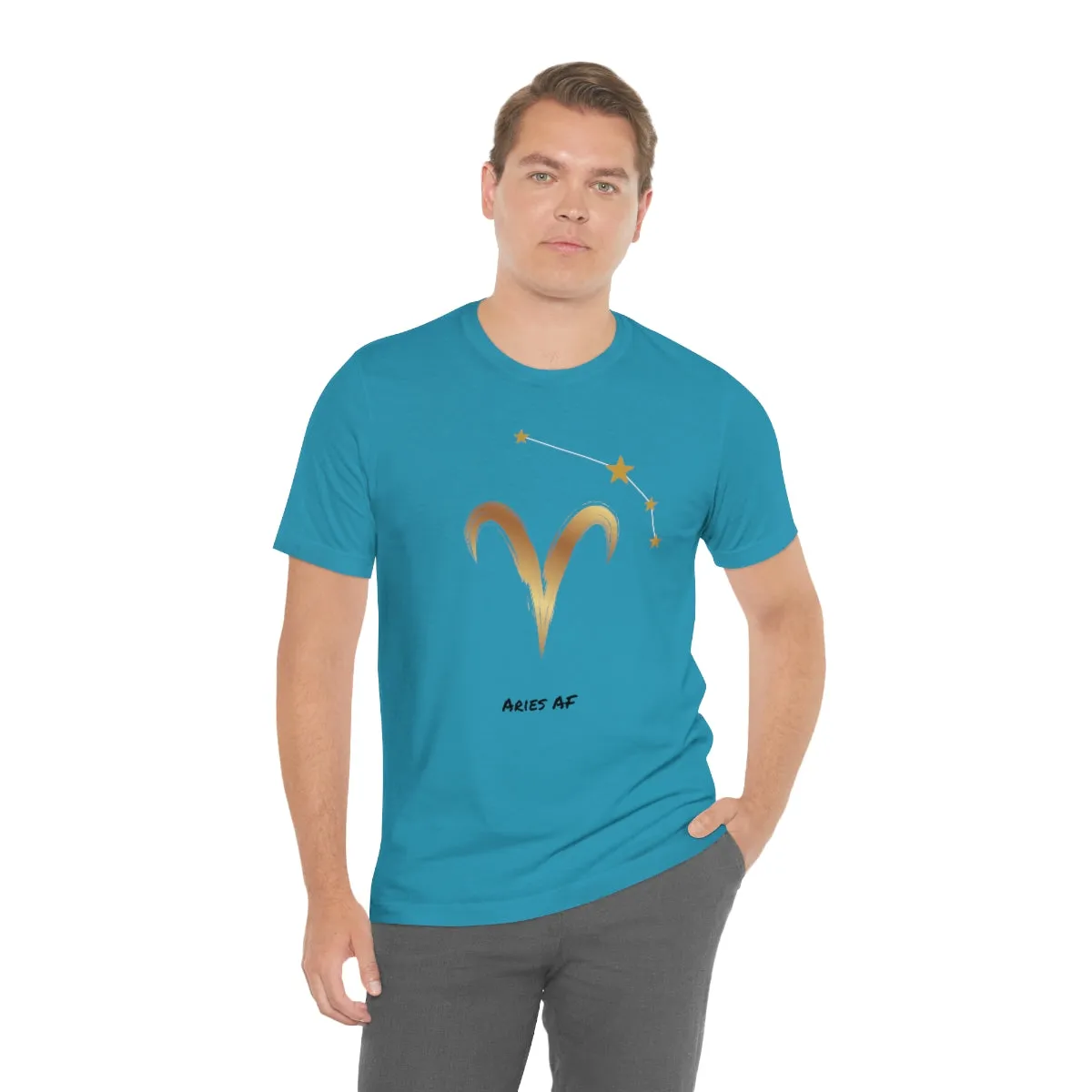 Aries Symbol Gold and Stars AF T-Shirt | Fun Aries T-Shirt | Zodiac T-Shirt | Zodiac Sign Shirt | Astrology | Star Sign | Unisex Jersey Short Sleeve Tee