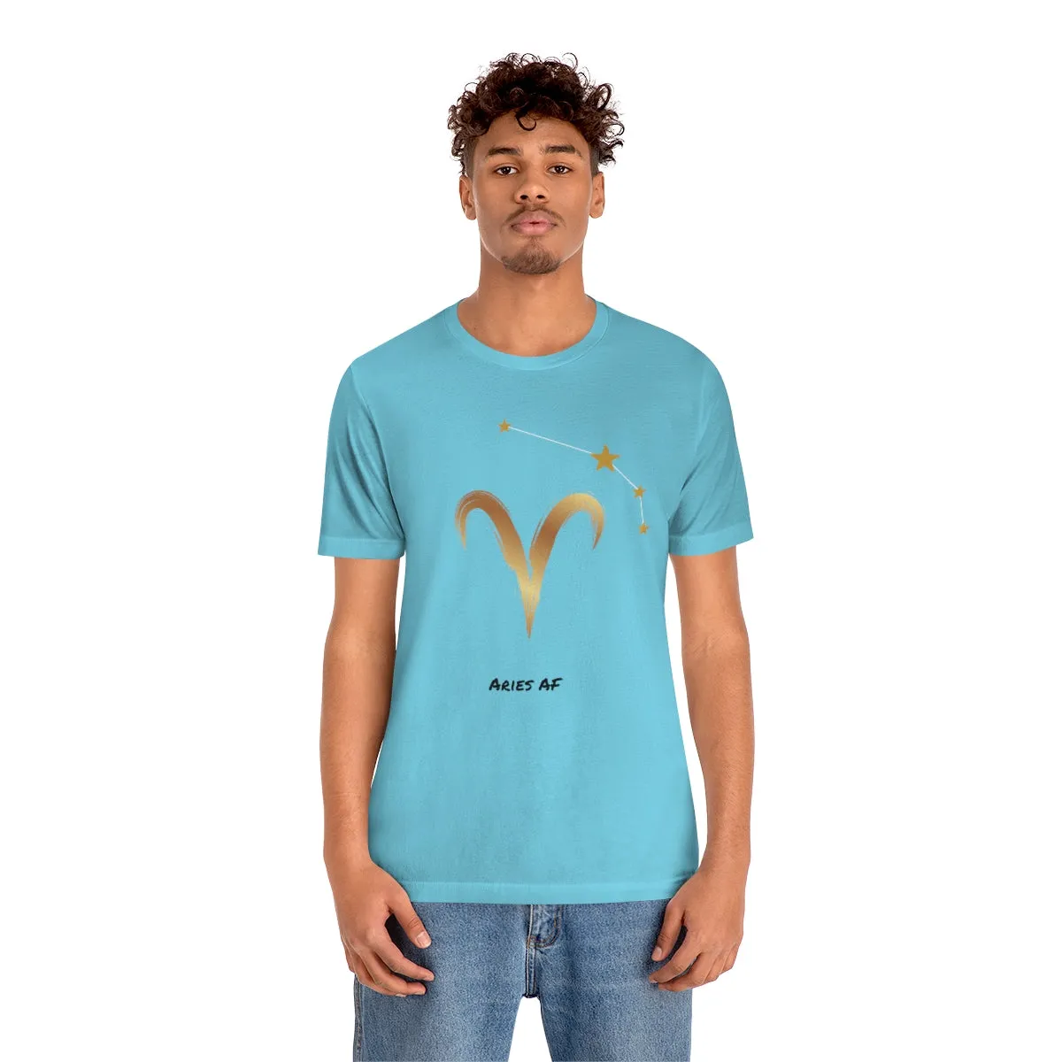 Aries Symbol Gold and Stars AF T-Shirt | Fun Aries T-Shirt | Zodiac T-Shirt | Zodiac Sign Shirt | Astrology | Star Sign | Unisex Jersey Short Sleeve Tee
