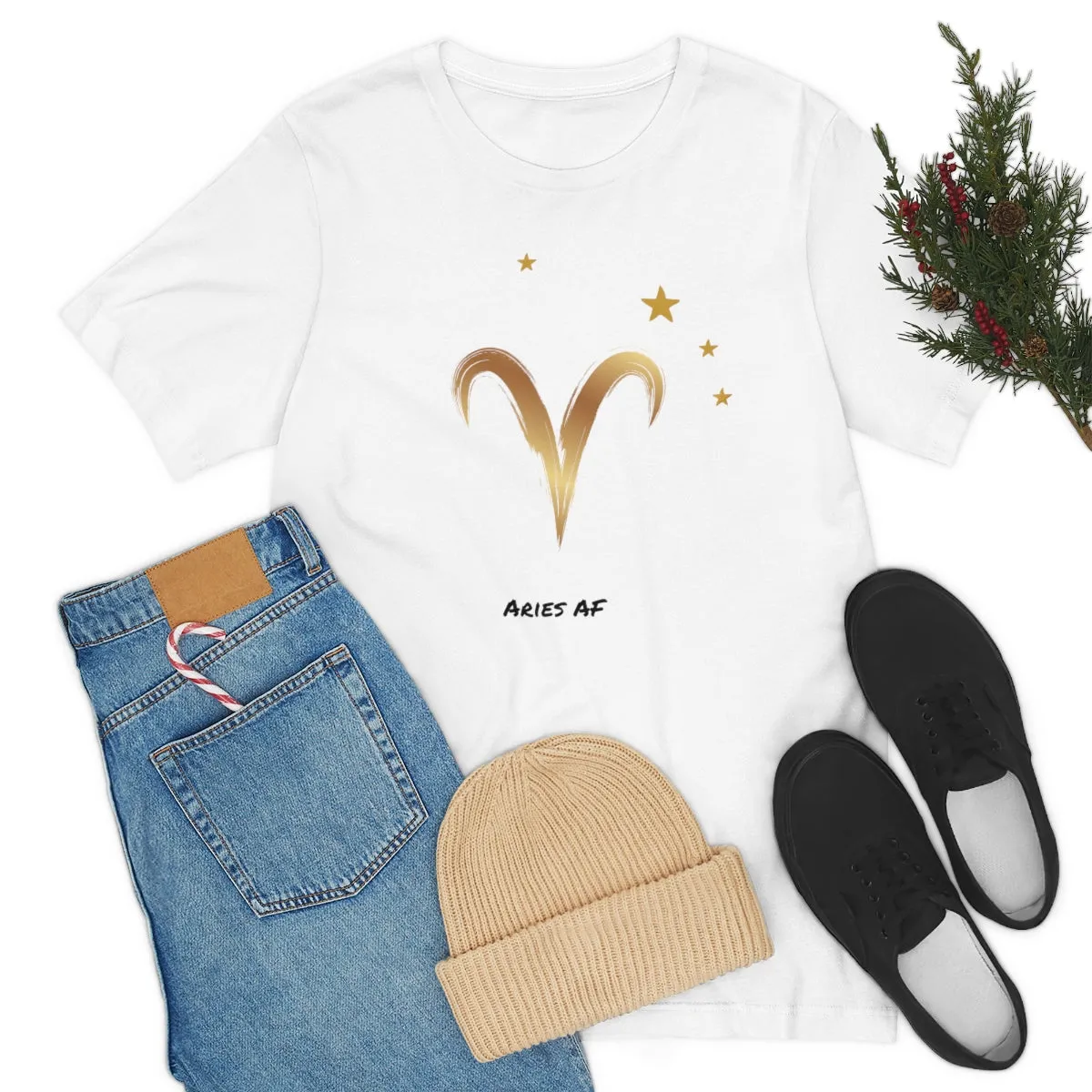 Aries Symbol Gold and Stars AF T-Shirt | Fun Aries T-Shirt | Zodiac T-Shirt | Zodiac Sign Shirt | Astrology | Star Sign | Unisex Jersey Short Sleeve Tee