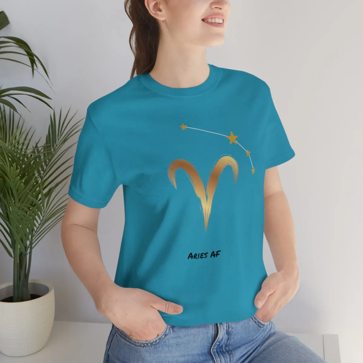 Aries Symbol Gold and Stars AF T-Shirt | Fun Aries T-Shirt | Zodiac T-Shirt | Zodiac Sign Shirt | Astrology | Star Sign | Unisex Jersey Short Sleeve Tee