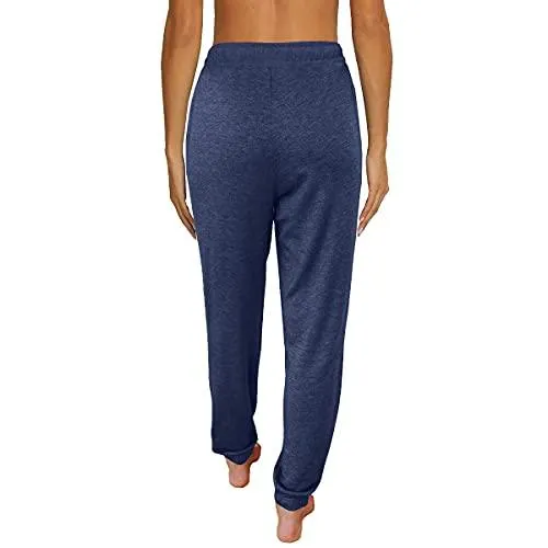 AUTOMET Baggy Sweatpants for Women with Pockets-Lounge Womens Pajams Pants-Womens Cinch Bottoms Joggers for Yoga Workout Navy Blue
