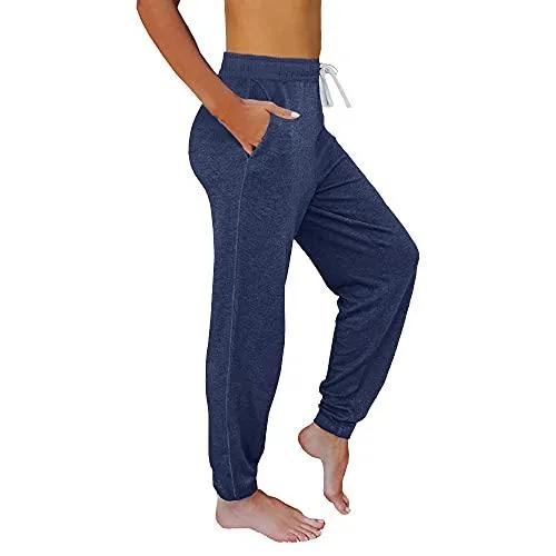 AUTOMET Baggy Sweatpants for Women with Pockets-Lounge Womens Pajams Pants-Womens Cinch Bottoms Joggers for Yoga Workout Navy Blue