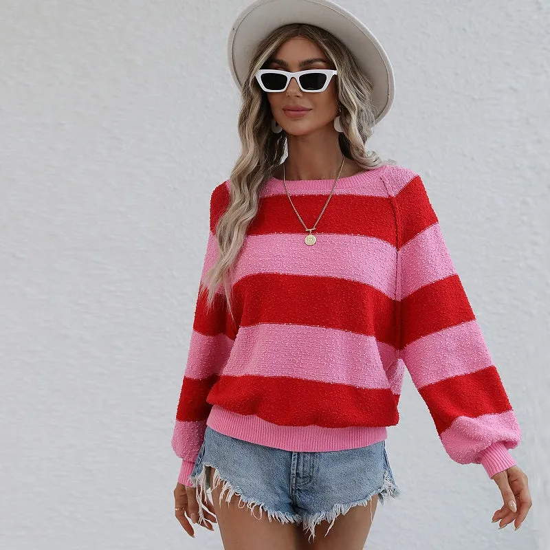 Bateau Neck Striped Knitted Jumper Sweater
