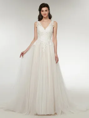 Beach Floral Lace Tulle Wedding Dresses