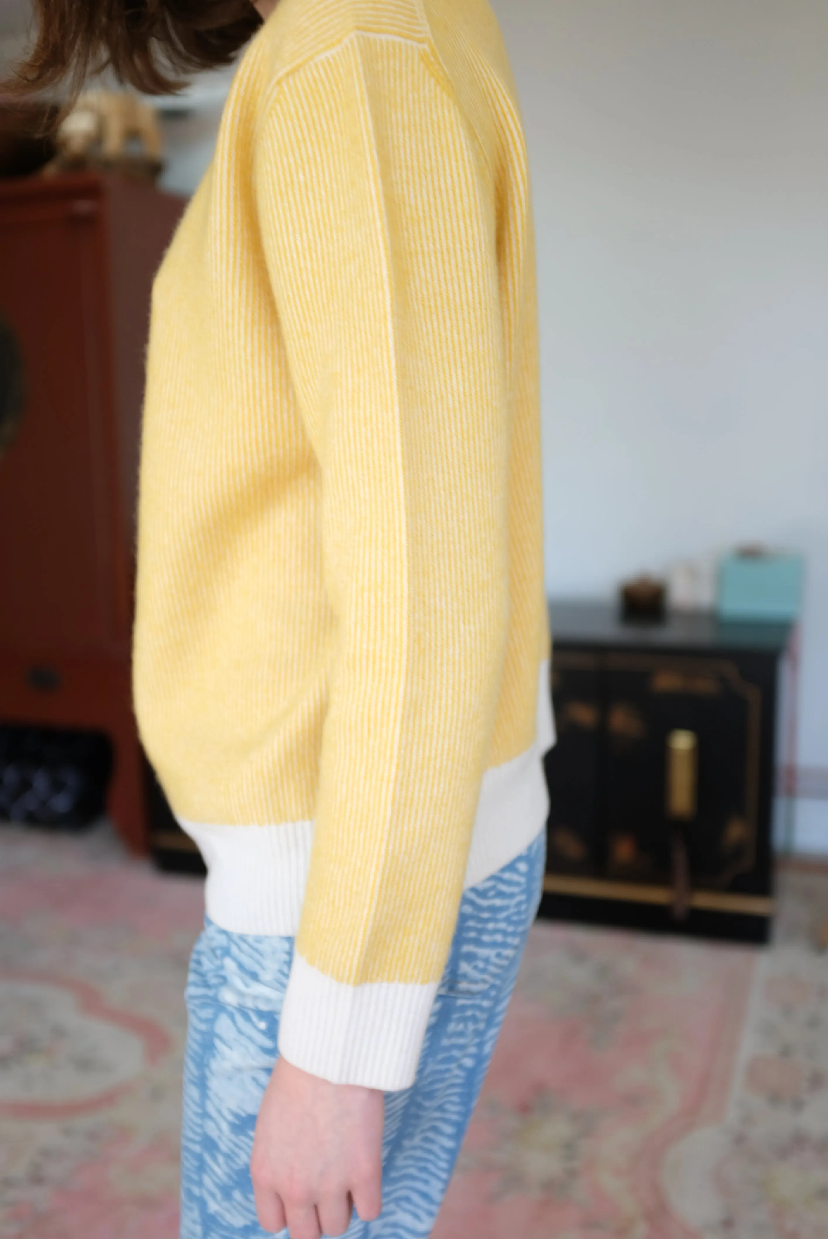 Beklina Cashmere Ribbed Crew Sweater Daisy/Ivory