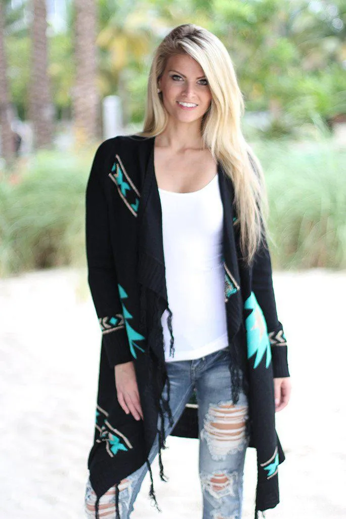Black and Mint Knit Cardigan