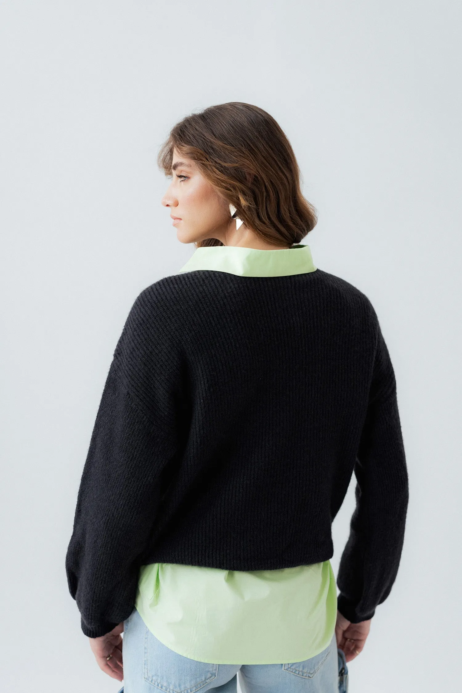 Black Oversized Cropped Length Sweater