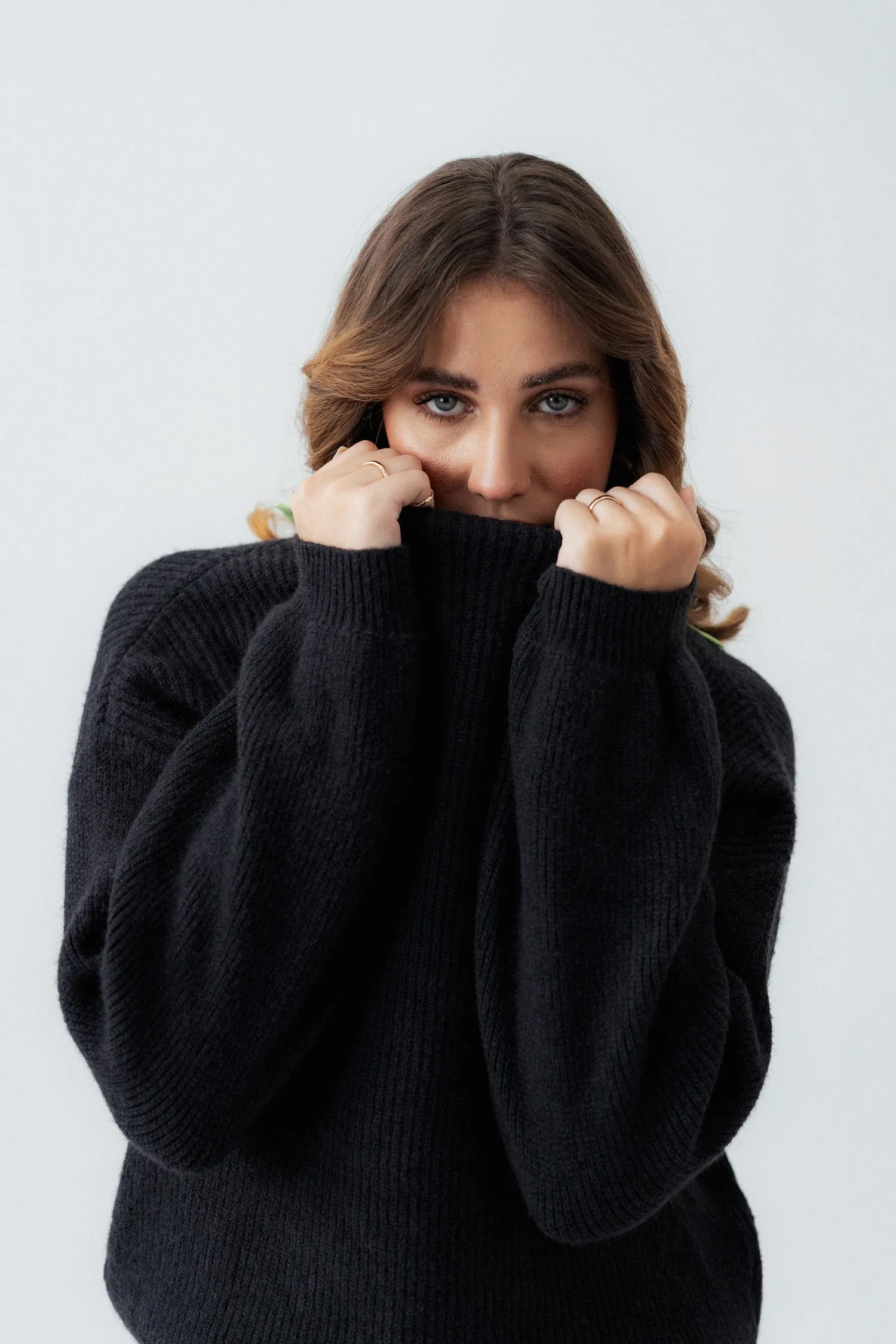 Black Oversized Cropped Length Sweater
