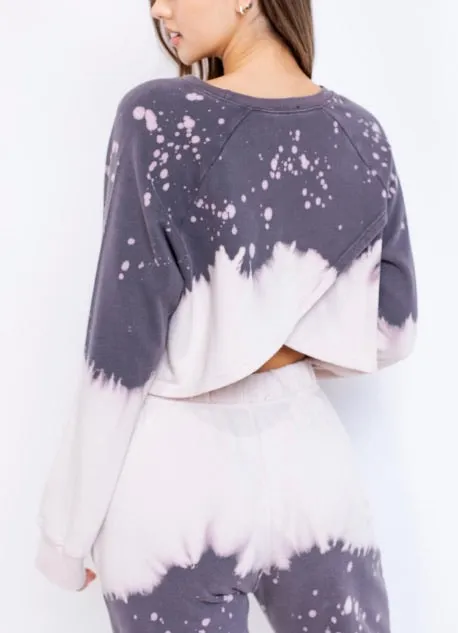 Bleach Tie Dye Raglan Sleeve Crew Neck Sweatshirt